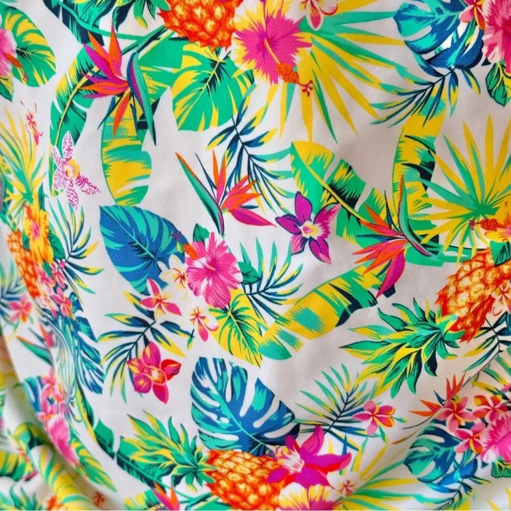 Firpearl White Tropical Pineapple Palm Halter Pin Up One Piece Swimsuit Size 12 - Picture 5 of 9